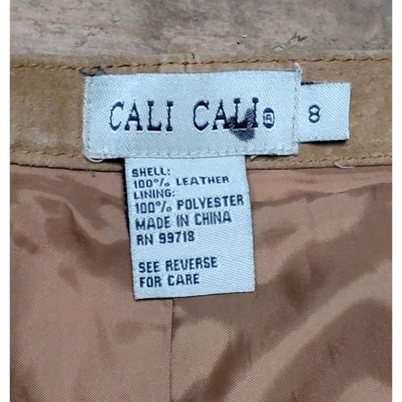 CALI Cali Pants Womens 8 Tan Blue Suede Leather Floral Straight Leg Lined - Picture 2 of 7